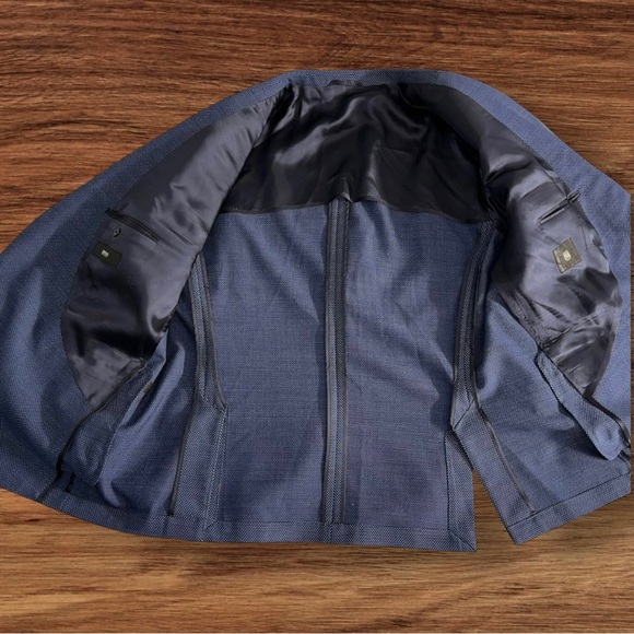 Hugo Boss | Men’s Navy Blue Virgin Wool Jaye Elbow Patch Sport Coat Blazer ~ 54R - Picture 6 of 13